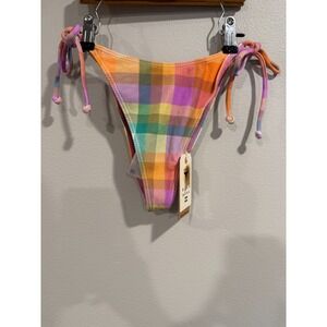 Billabongs Bikini Bottoms Women's Large Multicolor Checkered Warm Waves Tie Side